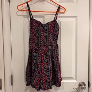 Hollister Vintage Smocked Bodice Romper Navy Floral Print Spaghetti‎ Straps